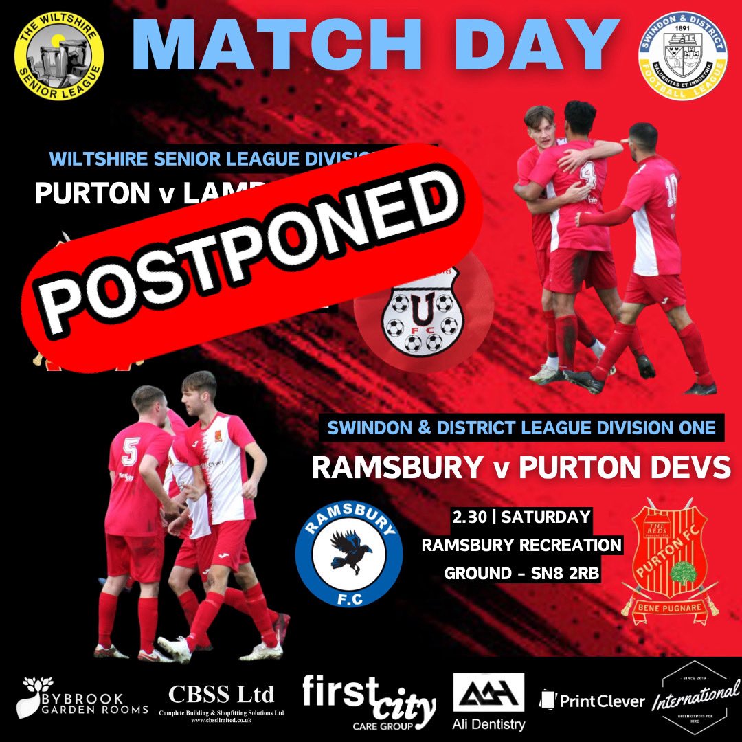 It’s match day… 

The first team game vs @LambournFC has been postponed but Purton Devs will be on the road as they travel to @RamsburyFC for a 2.30pm kick off in the @sdflswindon division one.