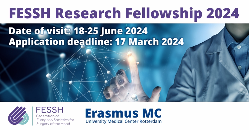 ONLY 1 DAY LEFT TO APPLY FOR THE RESEARCH FELLOWSHIP! FESSH Research Fellowship 2024 – NEW!!! Fellowship is offered for 2 persons, for a week at the Erasmus University Medical Center in Rotterdam. Details go to fessh.com/research-commi… #fessh #research #handsurgery #fellowship