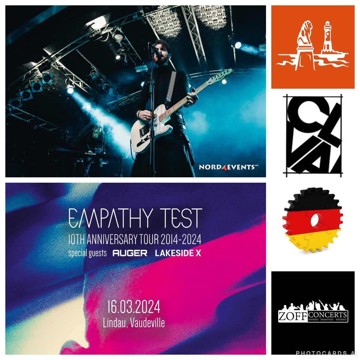 AugerOfficial's tweet photo. <i> AUGER ARE LIVE IN LINDAU (DE) TONIGHT SAT 16TH MARCH <i> If your anywhere in Southern Germany, best get yourselves along to Club Vaudeville in #Lindau, tonight (Sat 16th March) for #EMPATHYTEST - 10th anniversary tour // & AUGER & LAKESIDE X // ;-) #Auger @amarcuscarter https://t.co/LyCooqSzVF
