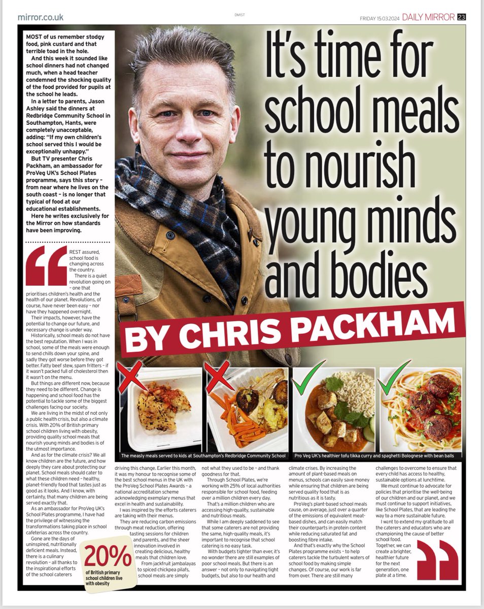 Are you or your children or your head teacher dissatisfied with school dinners ? Then please check out <a href="/ProVeg_UK/">ProVeg UK</a> who are transforming lunches in schools - better food , better for the planet . See here proveg.com/uk/ Thanks to <a href="/DailyMirror/">The Mirror</a>