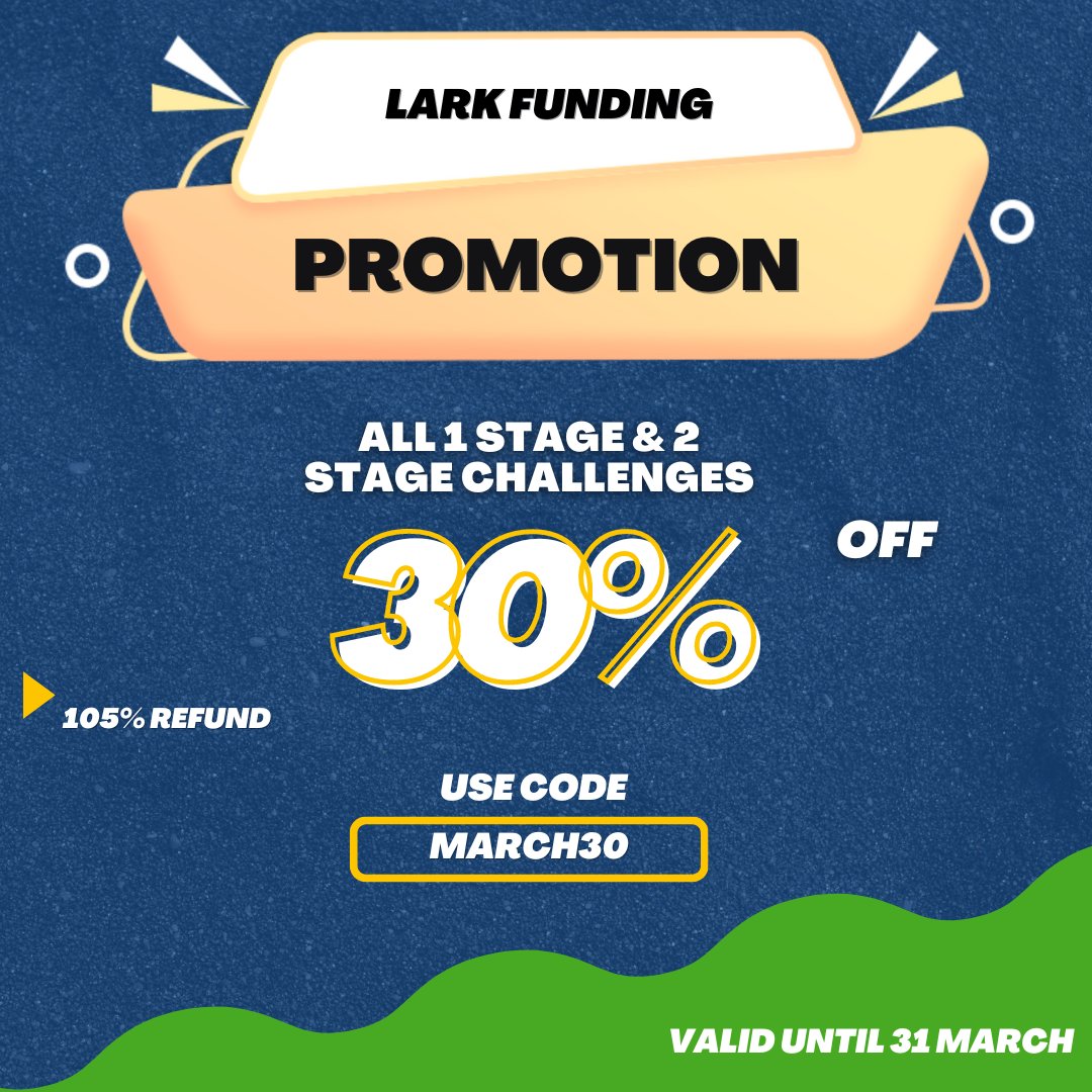 TradeNoted_com's tweet photo. 🚨 Promo By @larkfunding
⏰ Limited Time 30% Off On All 1 Stage & 2 Stage Challenges!
Coupon Code: MARCH30
Get It Here >>> https://t.co/BYgAfqadP8
#MarchPromo #LarkFunding #PropFirm https://t.co/kHQRmK6kcd