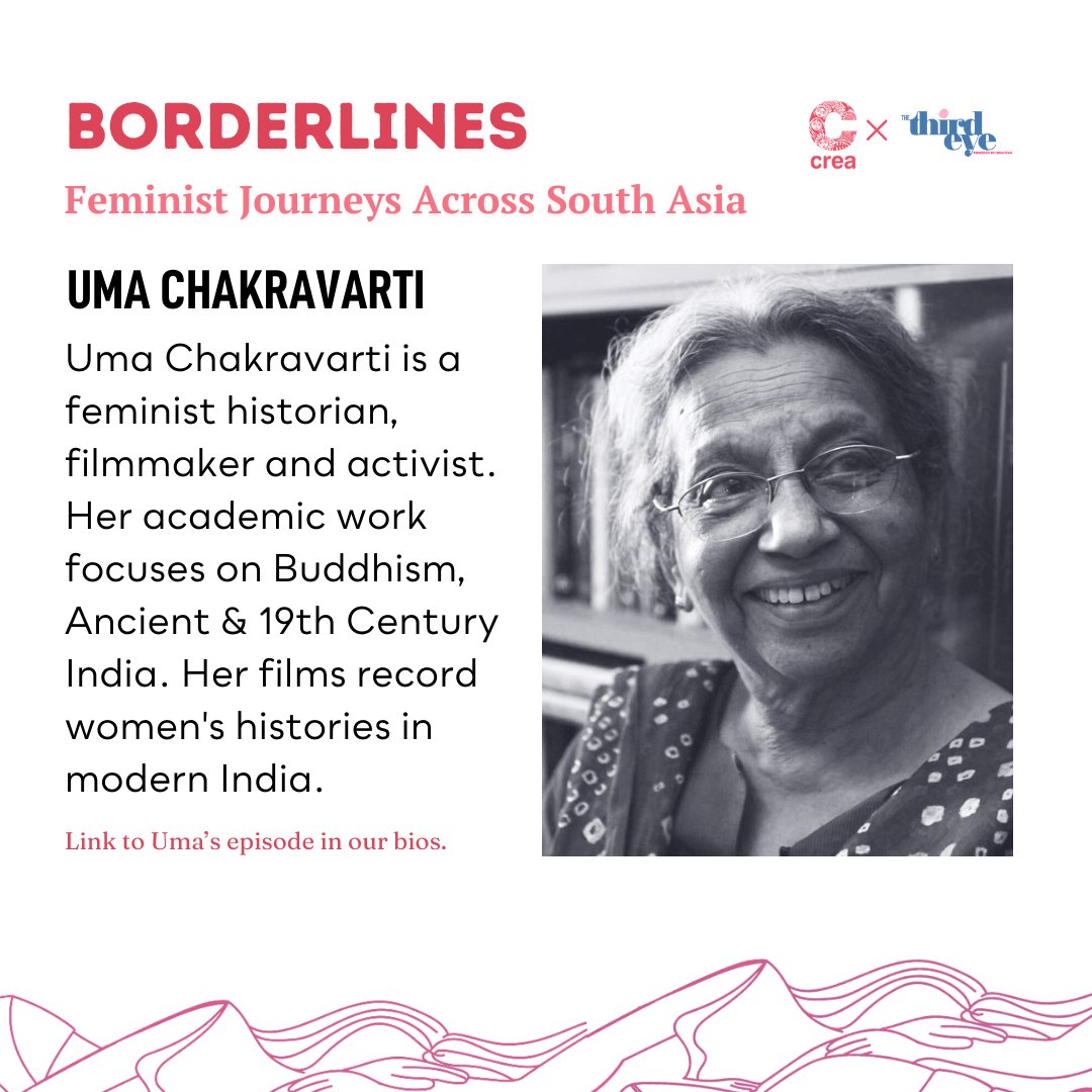 Borderlines Ep. 02 | Uma Chakravarti Dr. Uma Chakravarti, feminist historian, filmmaker and activist, points to what connects us, culturally and historically, as South Asians. Watch the full video here: creaworld.org/borderlines-fe… #TTExCREA #ThinkCREA
