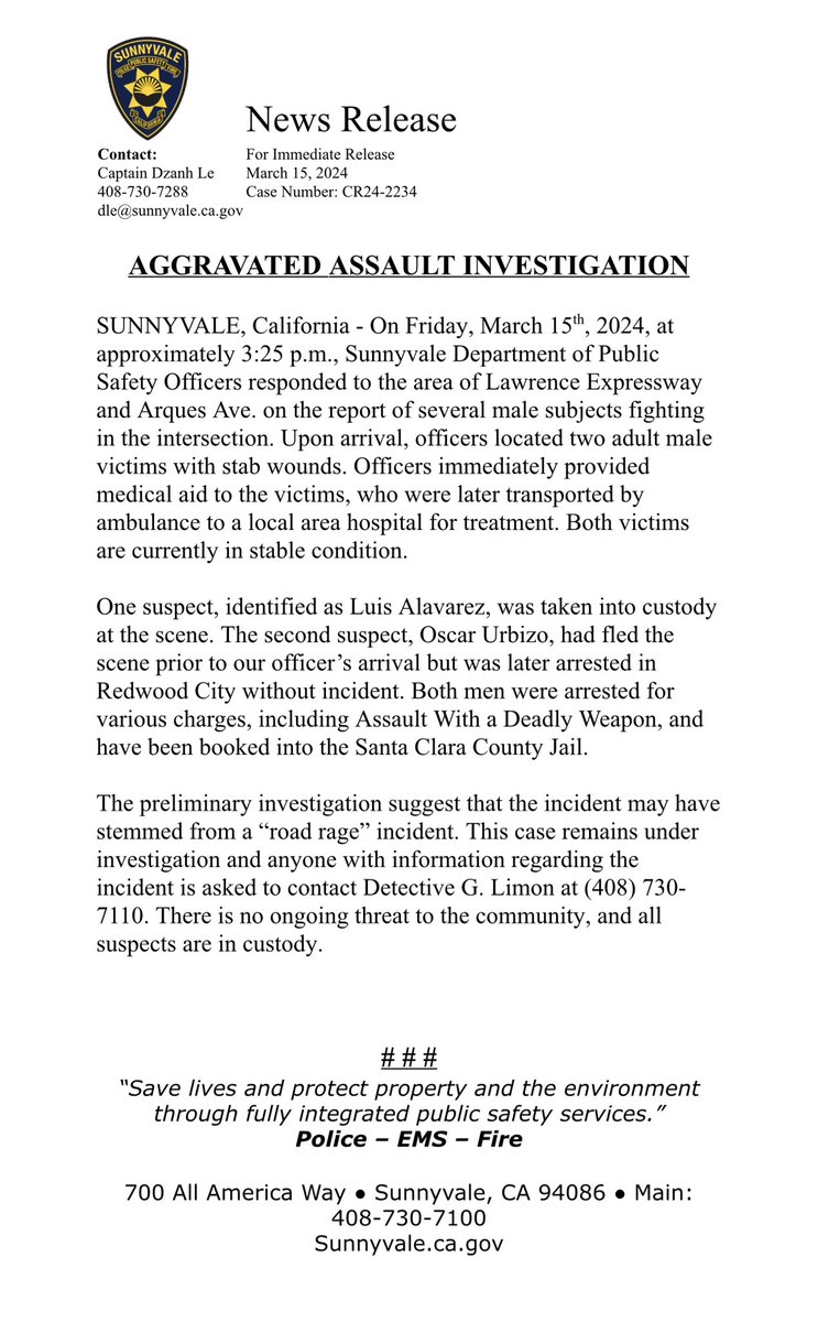 Press Release: Aggravated Assault Imvestigation