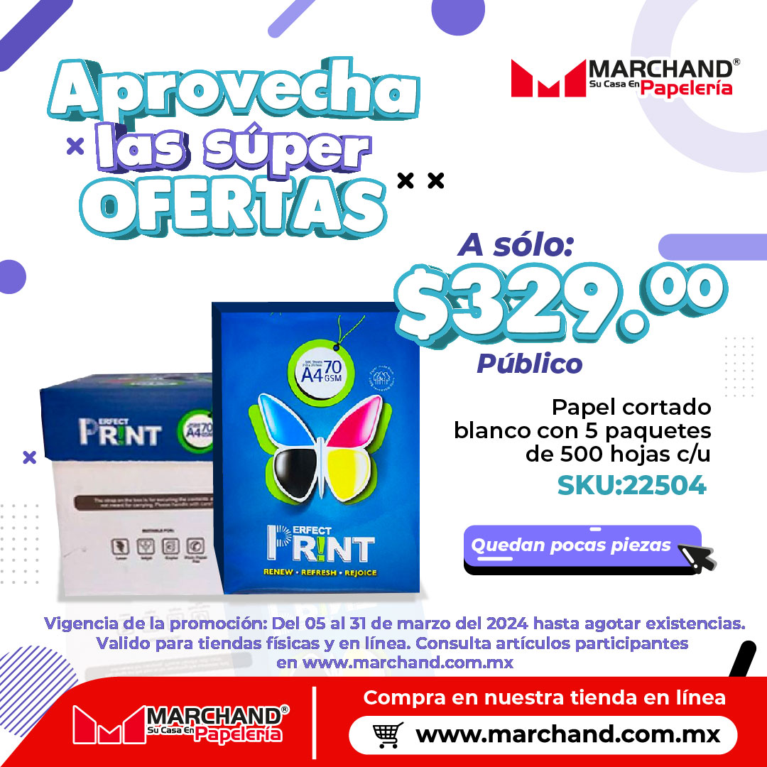 marchandoficina's tweet image. Amigo papelero: ¡Aprovecha las ofertas en papel #PerfectPrint. 🔥🔥🔥 Válido del 5 al 31 de marzo de 2024. Visita nuestra tienda en línea 🛒 marchand.com.mx👏

Cotizaciones y pedidos 👉🏼📱WhatsApp: 55 4843 2842 / bit.ly/MCHWHATSAPP