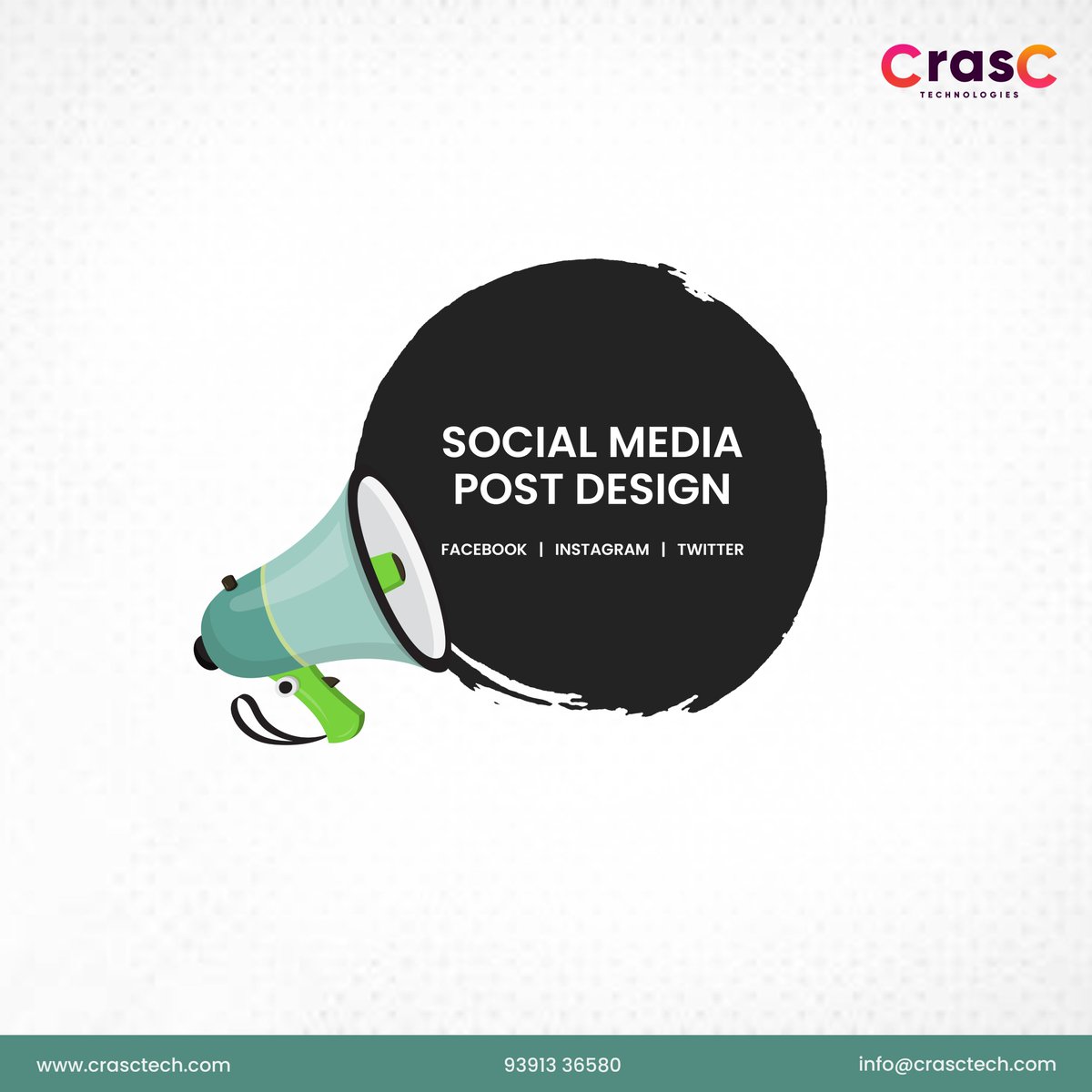 🎨Maximize your social media impact with Crasctech's professional post designs! 💼 Whether you're on Facebook, Instagram, or Twitter,we've got you covered with eye-catching visuals that captivate your audience.📸 #crasctech #digitalmarketing #socialmediamarketing #posterdesign