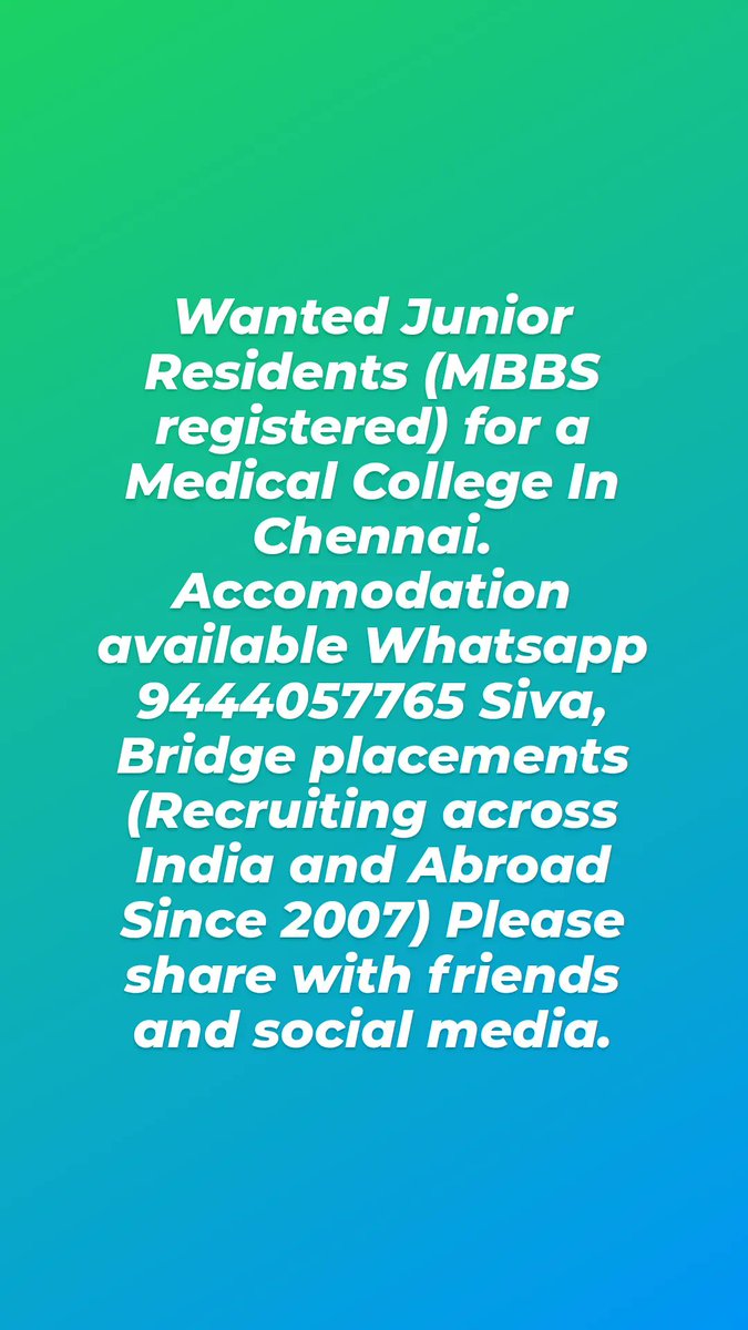 #juniorresident #JR #mbbs #Chennai #Freerecruitment #MultispecialtyHospital #bridgeplacementsjobs #medicaljobs #hospitaljobs #medicalfacultyjobs #doctorjobs #medicalcollegejobs #abroadjobs