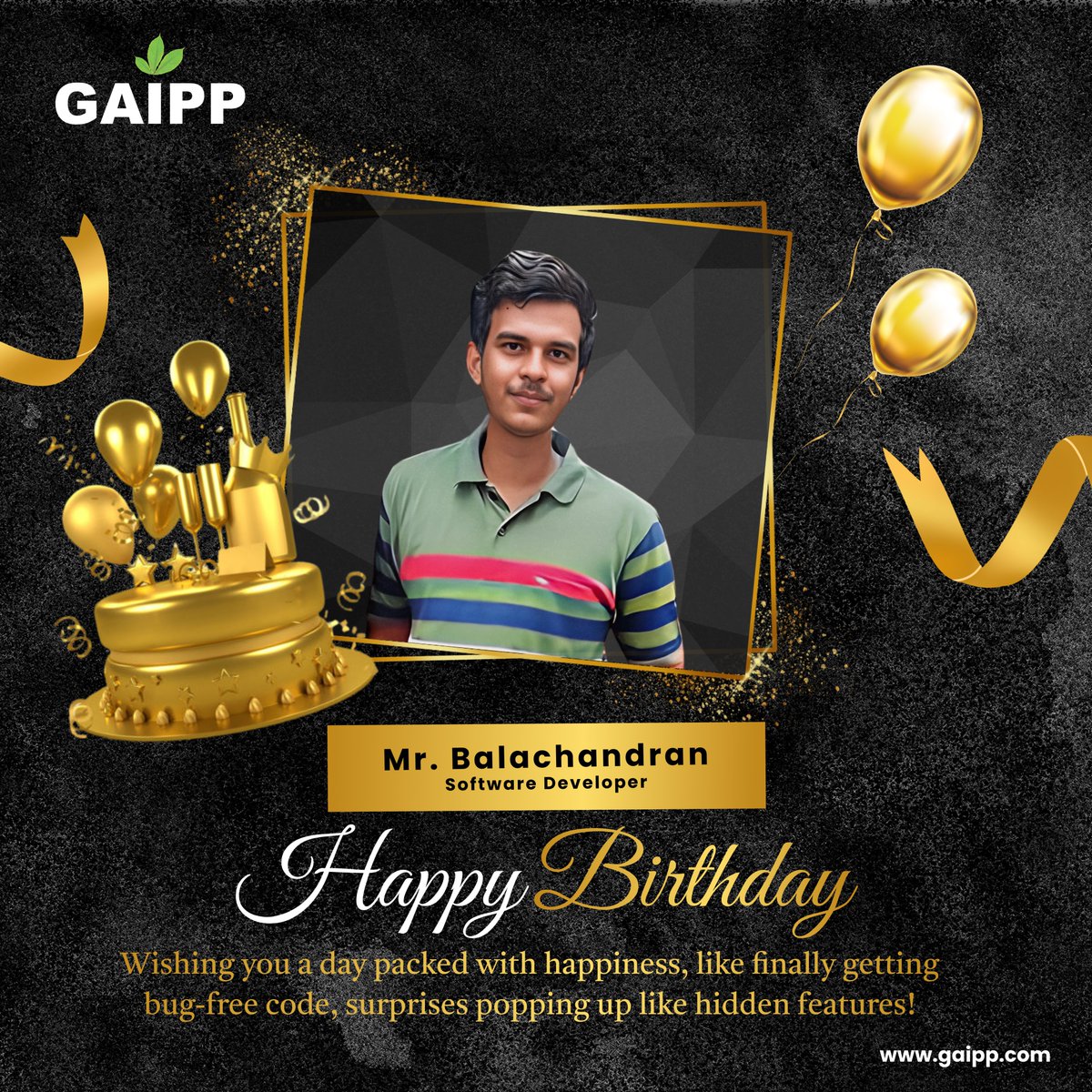 🎉 Happy Birthday Balachandran! 🎉 Wishing you a day packed with happiness, like finally getting bug-free code 🐛, and surprises popping up like hidden features! 🎁
#happybirthday #birthdaywishes #gaipp #birthdayvibes