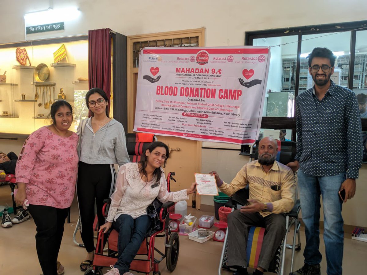 RIDistrict3142's tweet photo. MAHADAAN*... Initiative taken by our Rtr Mahek Manik ( Sec Rotaract Club Ulhasnagar) 
Blood Donation Camp

We  accumulated 57 Units of 65 Voluntary Donors ,( *it's record collection without support of Religious or Yoga group in ULHASNAGAR* ) https://t.co/lF4UkIAVnd