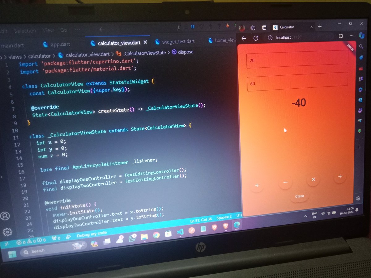 Today I started learning Flutter from @imthepk (Codepur YouTube channel). Successfully created a calculator and learnt about widgets, app life cycle, stateless and stateful components. #LearnInPublic #flutter