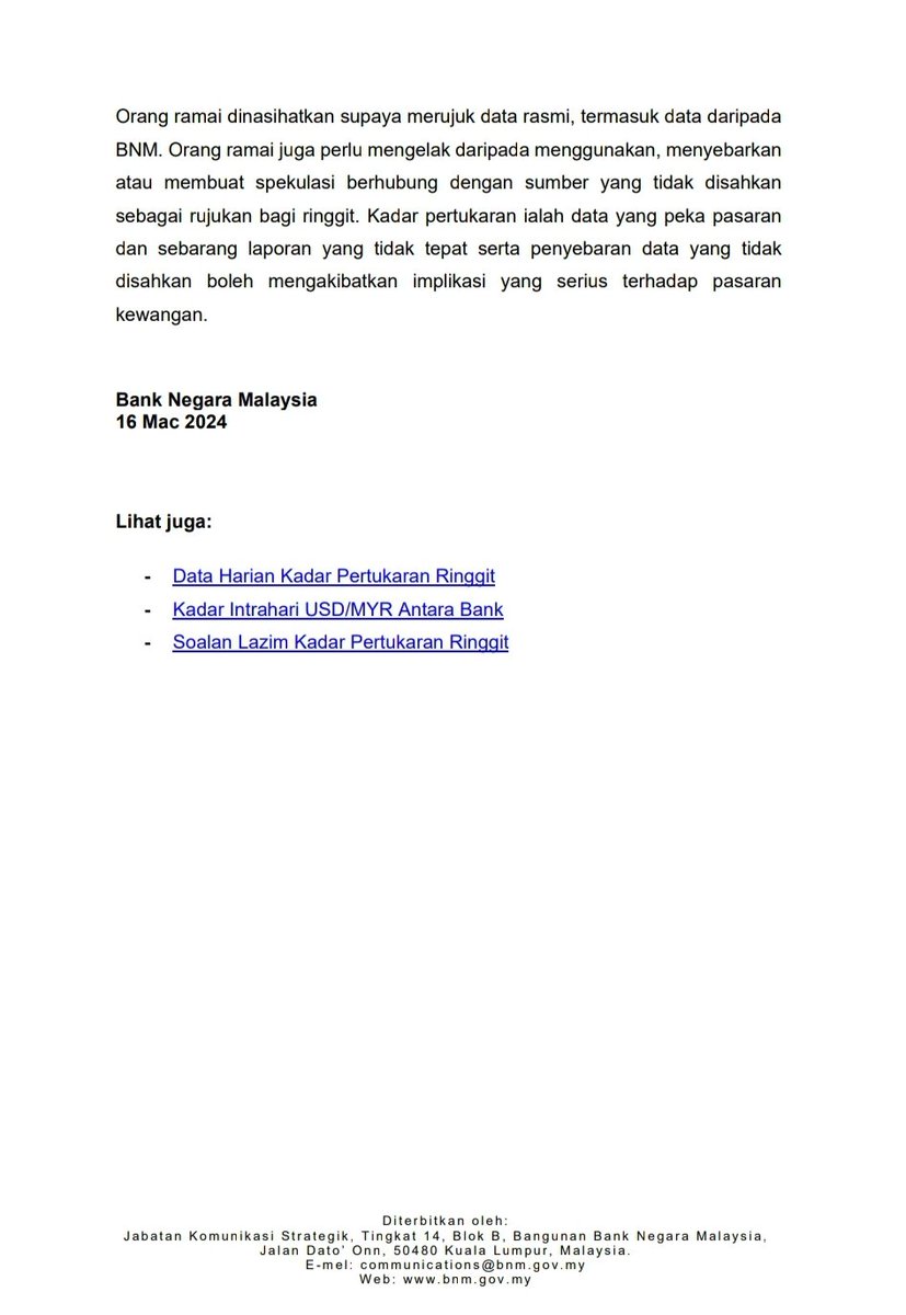 Di kala masyarakat dunia memuji ucapan tegas PMX bantai rejim di sebelah Gabenor Jerman, pembangkang kat Malaysia bersuka ria menganjing ringgit "jatuh".

Dah confirm glitch. Bank Negara Malaysia dah keluarkan kenyataan.