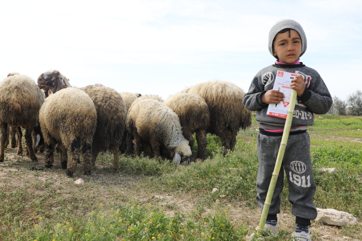 UNMAS's tweet photo. The Explosive Ordnance Risk Education and Non-technical survey teams in #Erbin, Rural #Damascus educated a young shepherd about the dangers of explosives.  The six-year-old, Riad, promised to stay safe, and share what he learned with his siblings. https://t.co/EBMitvz1vq