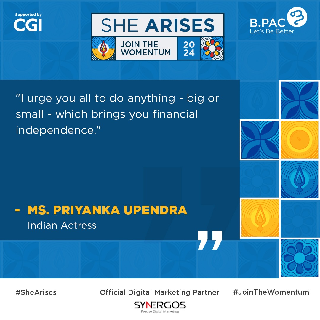 @priyankauppi @kiranshaw @TVMohandasPai @rk_misra @CGI_Global @srividyanataraj @NirbhayLumde @prasad_bidapa Our esteemed chief guest, Ms. Priyanka Upendra @priyankauppi shares her thoughts at She ARISES. @kiranshaw @TVMohandasPai @rk_misra @CGI_Global @srividyanataraj @NirbhayLumde @CSRwithSuren @GhodkeRV @Synergos_IDM @rangoliartmetro @RevathyAshok @prasad_bidapa @MimiParthSaraty