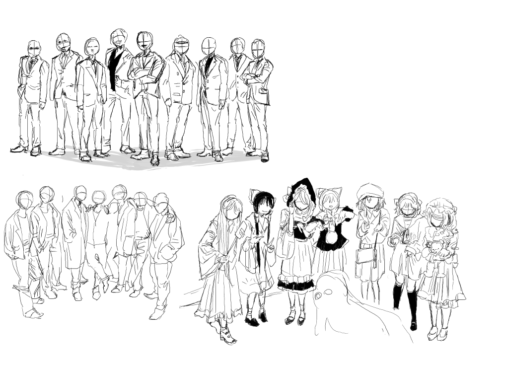 写真見ながら練習。立ってる人間を描こうと試行錯誤してる。
あと漫画に描きやすい人体の比率とか色々実験してた。 