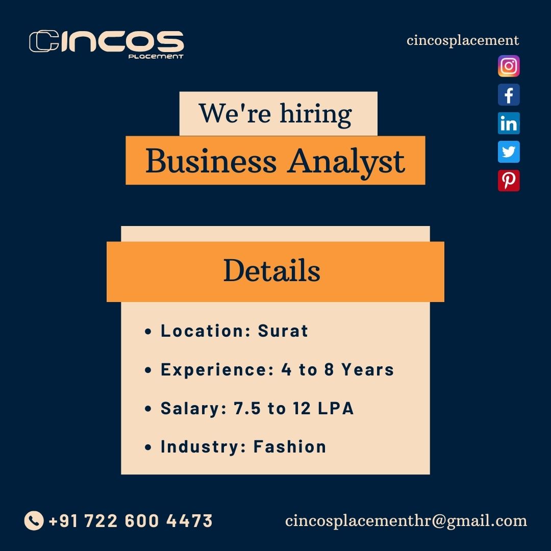 cincosplacement's tweet photo. Opportunity for a Business Analyst! Partner with the best staffing services company in Surat for career growth.
Contact Us
Phone: +91 7226004473
#BusinessAnalyst #SuratJobs #AnalysisPro #JobFinder #TopJobConsultantInSurat #TopJobPlacementConsultancyInSurat https://t.co/dajU1jDB2d