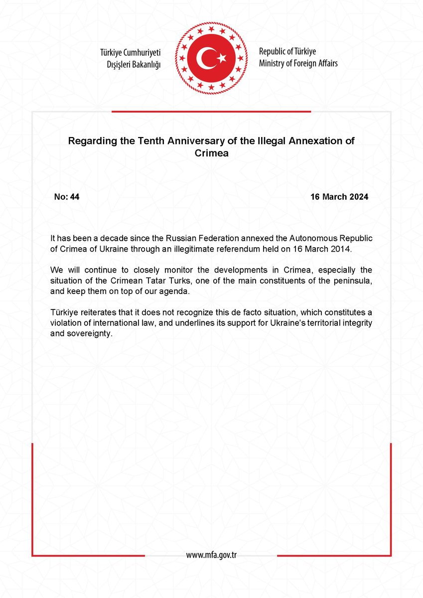 Regarding the Tenth Anniversary of the Illegal Annexation of Crimea mfa.gov.tr/no_-44_-kirim-…