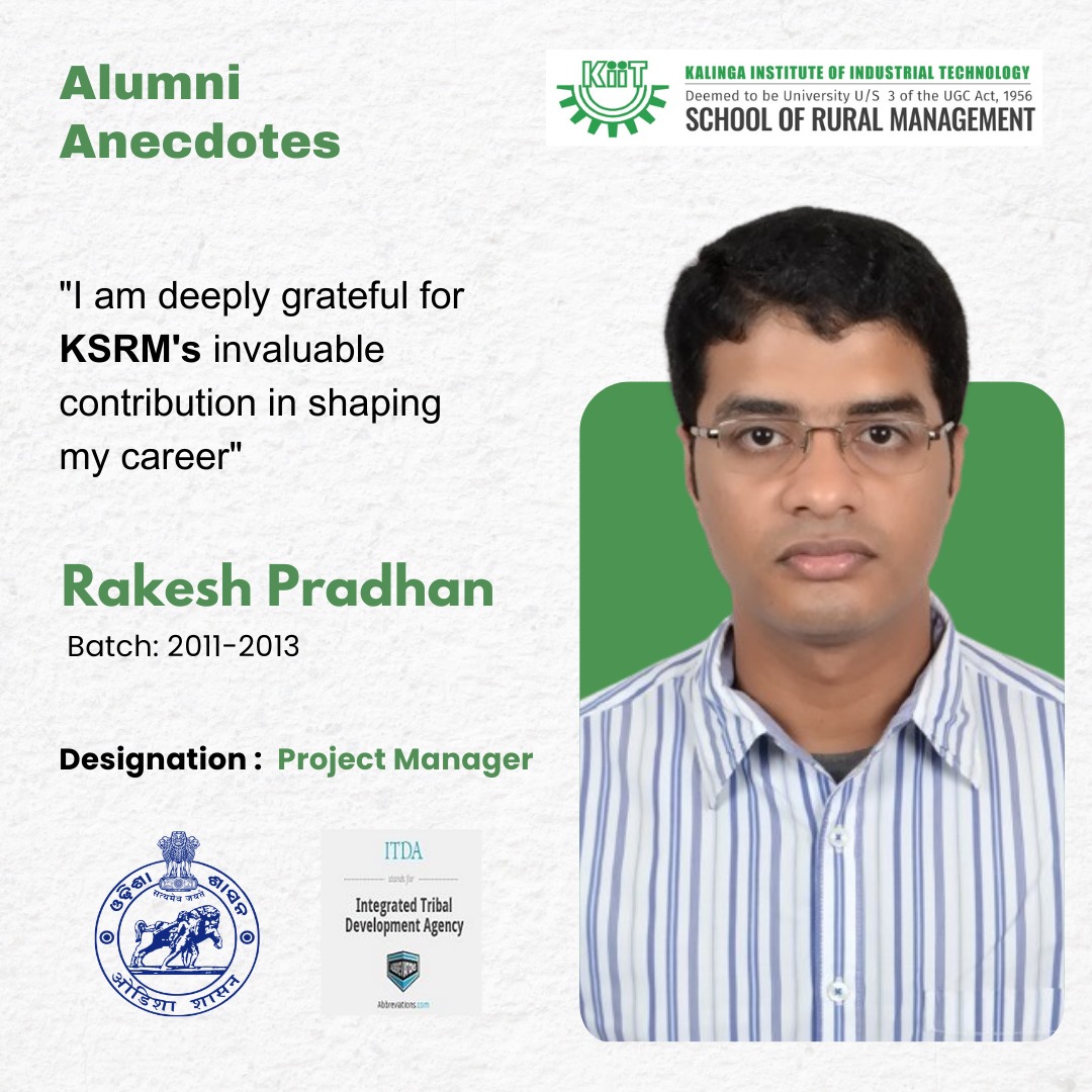 Alumni Anecdotes! Let's hear what our former MBA student, Rakesh Pradhan, has to say about his experience at KSRM. #ksrmbbsr #RuralManagement #AgriBusinessManagement #AlumniTestimonial #kiitmba #lifeatkiit #bhubaneswar #odisha
