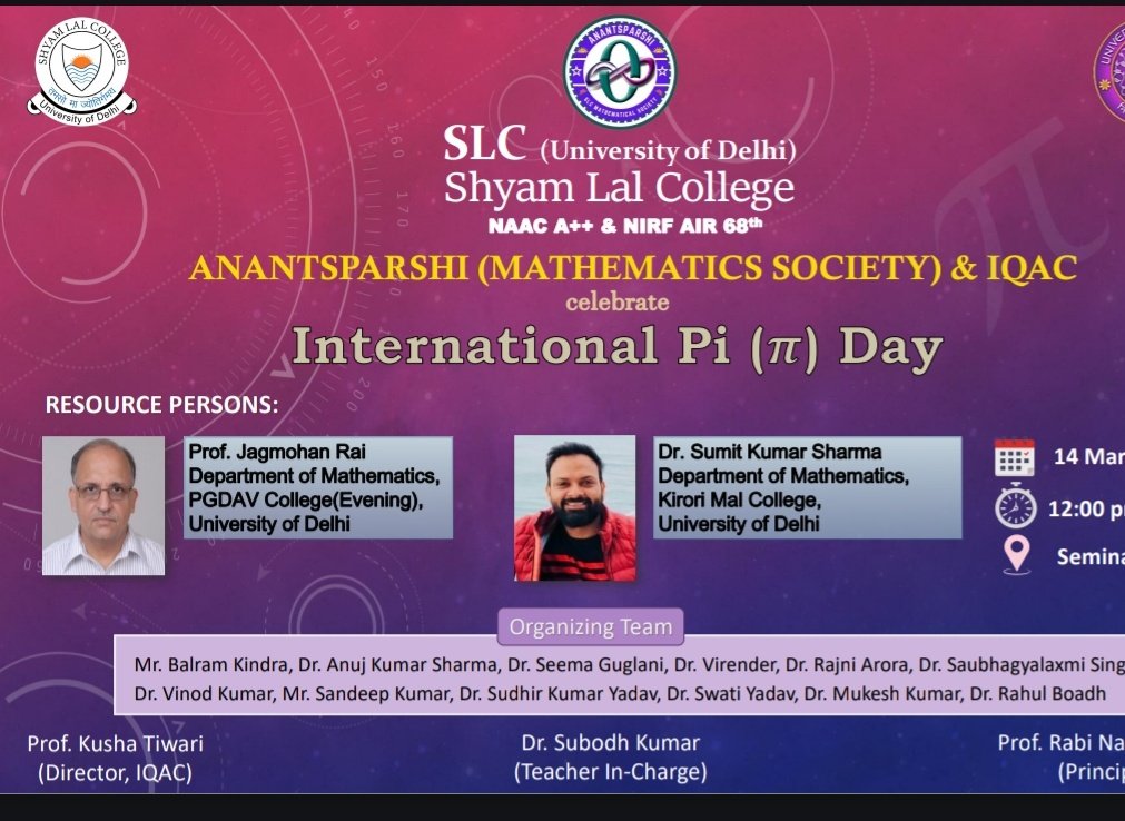 college_slc's tweet image. 🥳 Celebrating #PiDay2024, SLC conducted an insightful and fun talk by #MathMavens! 🎉 Seminar Hall was buzzing with π-riffic excitement as we honored the magic of mathematics! Let&apos;s keep the π-party going all year long! 🥧✨ #MathMania  🙌🏻🎈
