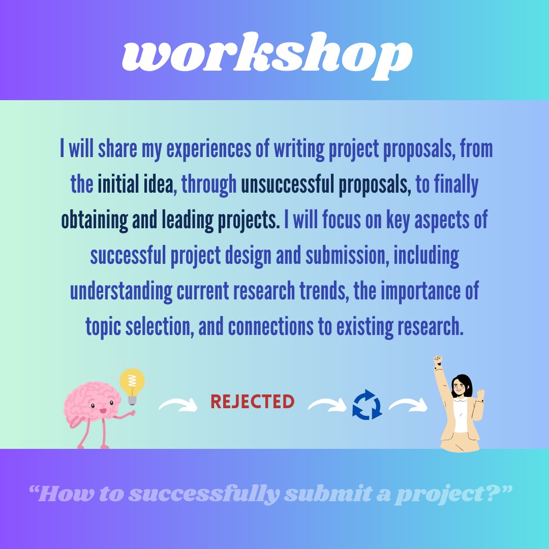 💫 Workshop Announcement! 💫 Join us for a workshop led by Jelena Godrijan, PhD on 'How to successfully submit a project?' 📚   Explore how to connect all important aspects of a successful project design and submission! 🚀   #PhDSS2024 #WorkshopAnnouncement #ProjectDesign