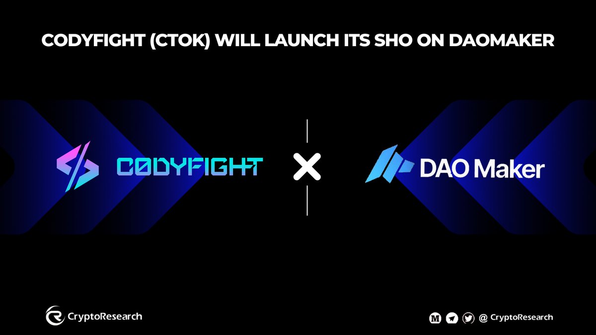 CryptoRResearch's tweet photo. 📢@codyfight (#CTOK) Will Launch Its SHO on @daomaker
💎Round 1: $40K (in USDT) - open for everyone!
💎Round 2: $214k (worth of DAO)
💎Start: TBA
Research Page: 👉https://t.co/mAs2WmmcBY https://t.co/6ontz44Ydr