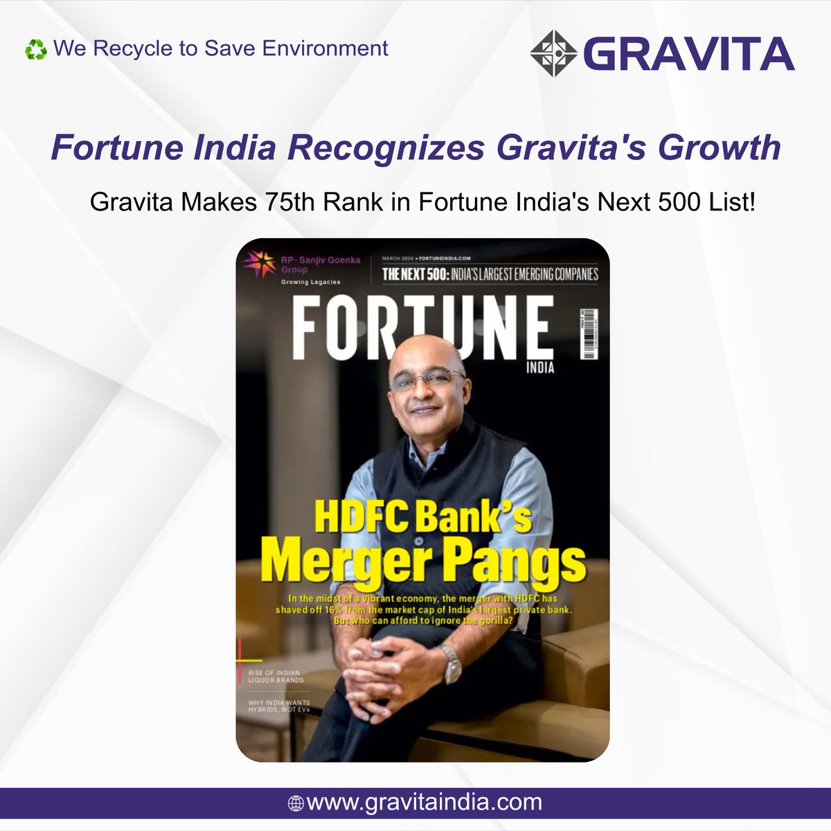 GravitaIndiaLtd's tweet photo. Thrilled to be recognized as one of India's Next 500 Emerging Companies by #FortuneIndia Reflecting our unwavering commitment to sustainable practices and delivering exceptional value to all our stakeholders. 

#Next500 #EmergingLeaders #SustainabilityMatters #ProudMoment https://t.co/pa1FOLIv9J