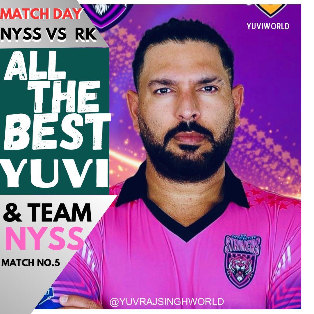 Match Day  Match no.5 
All The Best Champ @YUVSTRONG12  and Team @NewYorkStrikers 
Keep Rocking 🔥 🔥🔥🔥
#yuvrajsingh #NYSSvsRK  #lct90balls #legendcrickettrophy #BounceBackStrikers