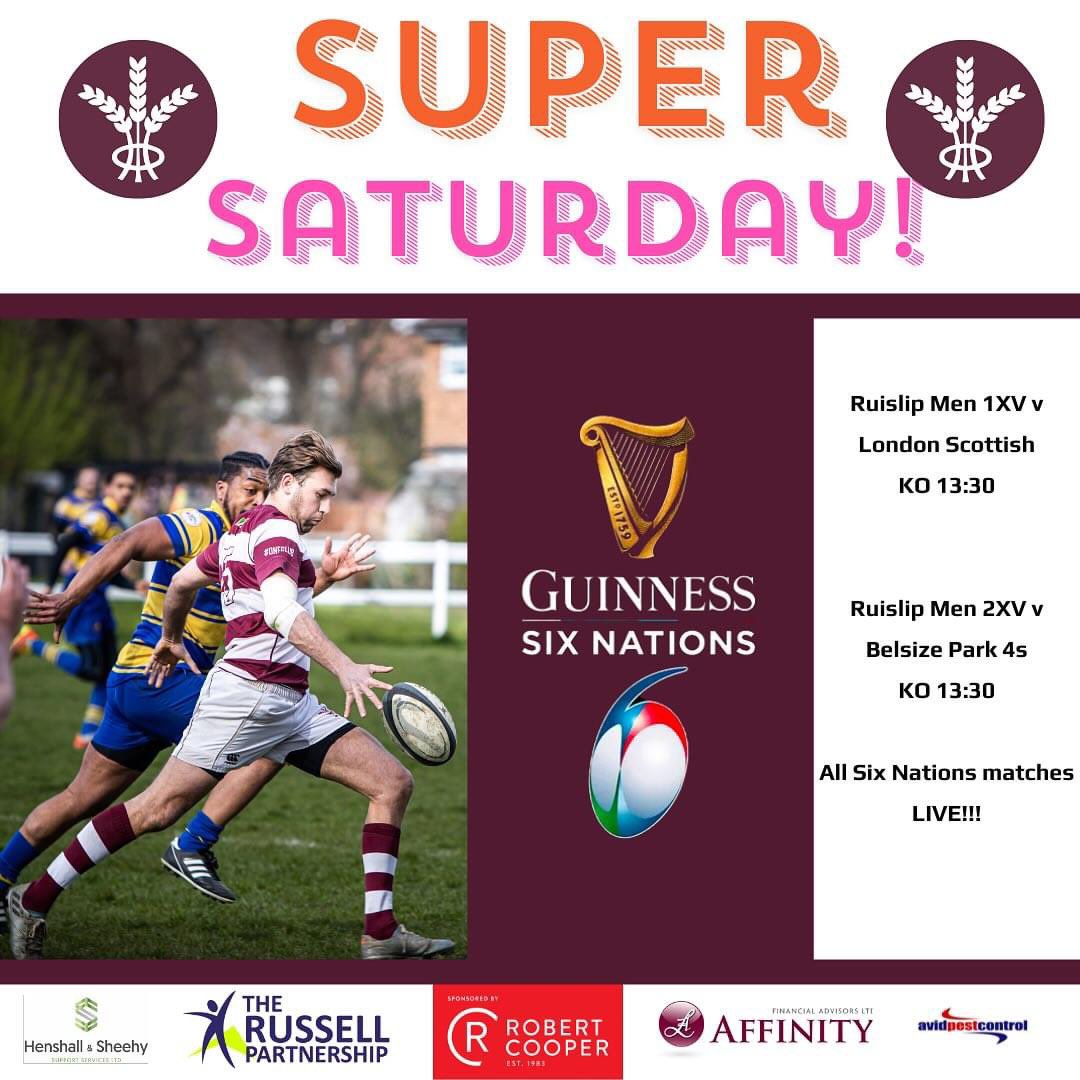 It’s #supersaturday at Ruislip RFC today! Two senior games at home at #TheRuiArena and a day of rugby on the TV with the bar open throughout! #uptherui