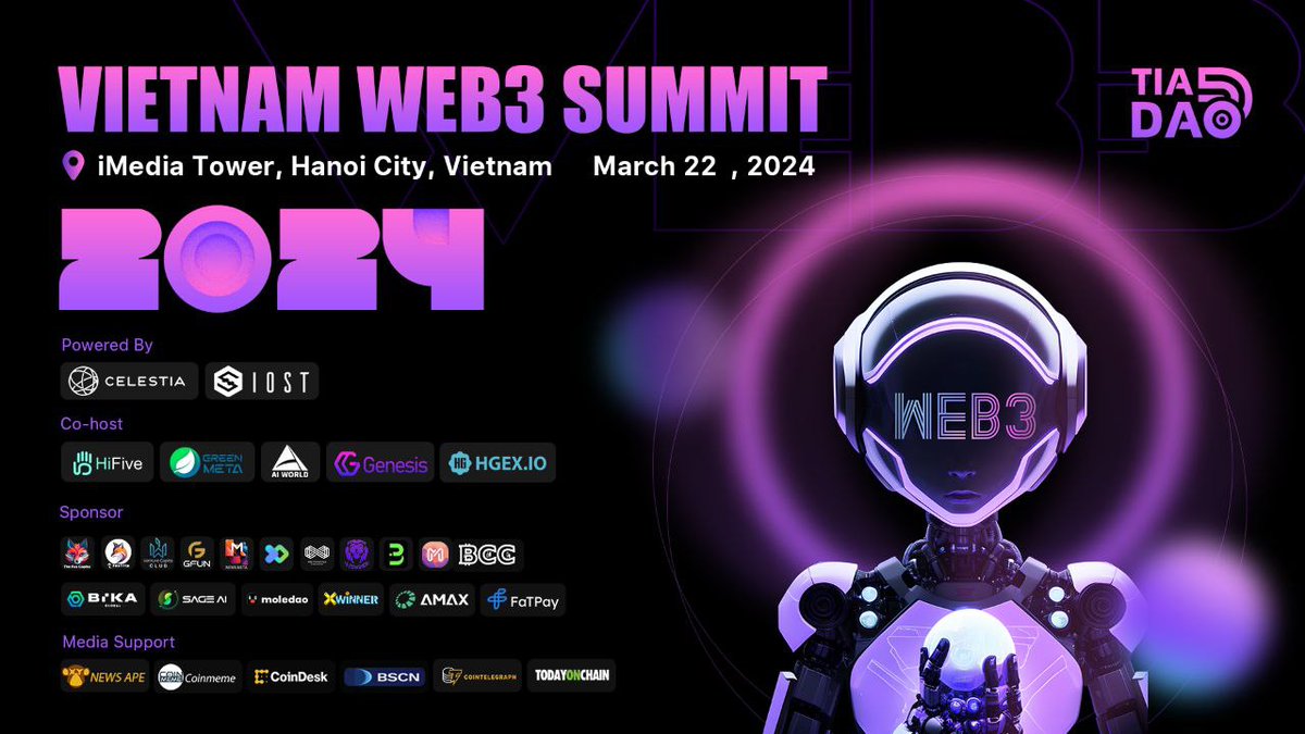 TiaDao_Web3's tweet photo. The highly anticipated TIA DAO #Web3 Summit is just 5 days away! 🔥

On March 22nd, we'll explore the future of TIA DAO and #DeFi as we journey through the @CelestiaOrg ecosystem with @IOST_Official🎫

#Web3Summit #Blockchain #FinTech https://t.co/motFbnRiYv