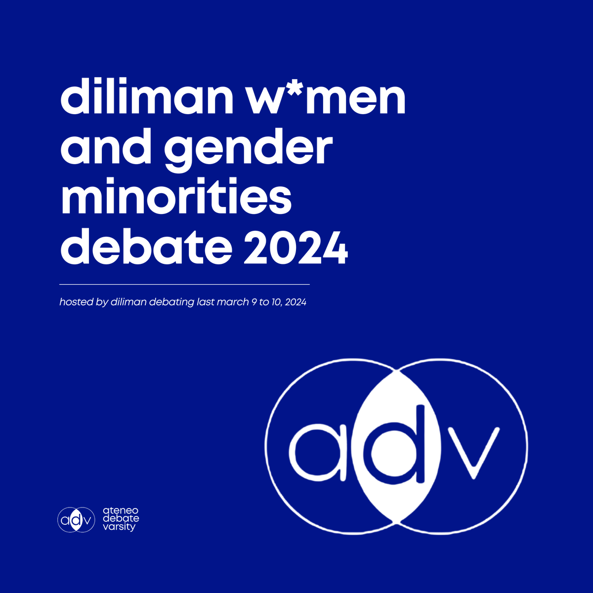 ateneodebatevar's tweet photo. The Ateneo Debate Varsity congratulates its member for an excellent performance at the Diliman W*men and Gender Minorities Debate 2024 hosted by the Diliman Debating last March 9 to 10, 2024. https://t.co/8WQiTO7kaN