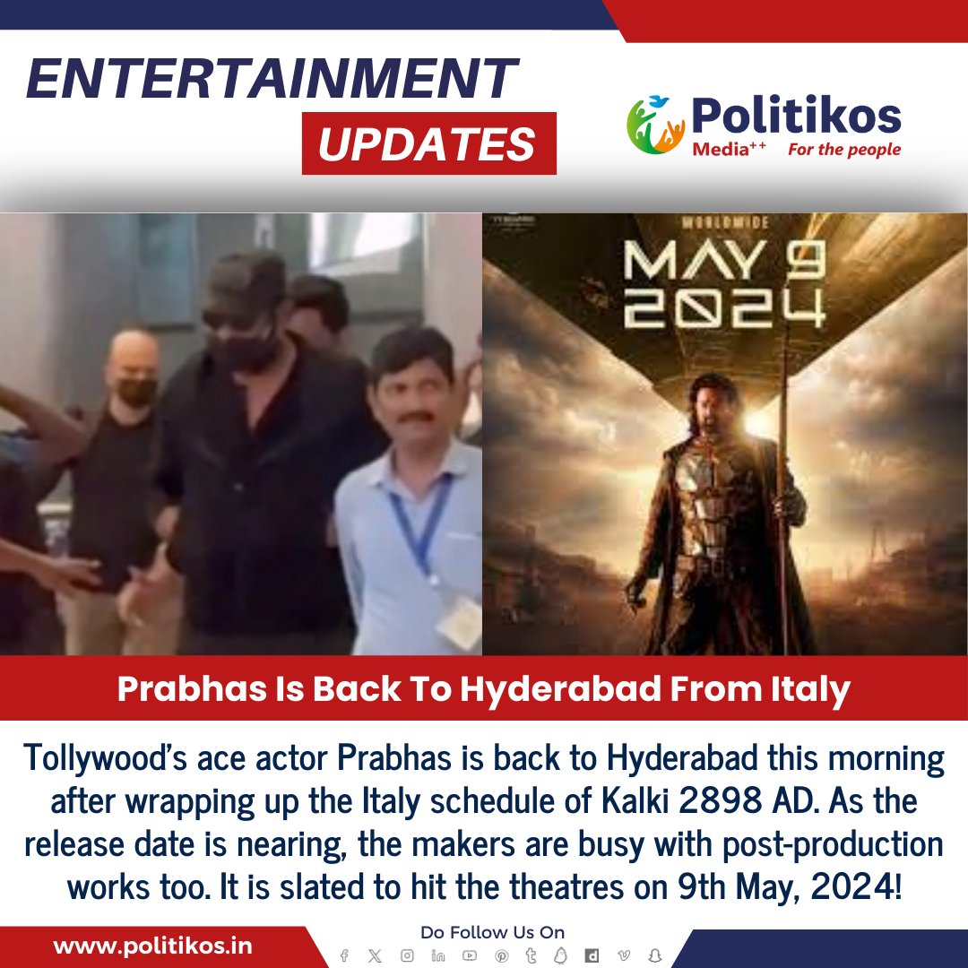 Prabhas Is Back To Hyderabad From Italy
#politikos
#politikosentertainment
#Prabhas
#Adipurush 
#italy
#SalaarTheSaga
#WelcomeBack
#Hyderabad
#Homecoming
#CelebrityLife
#Actor
#Travel
#Italy
#SafeReturn
#CelebrityTravel