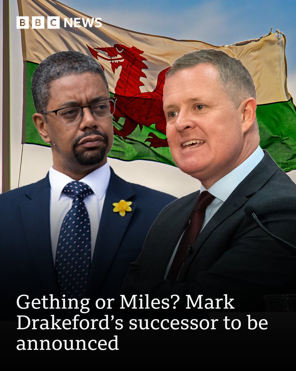 BBCWalesNews's tweet photo. In just a few hours, either Vaughan Gething or Jeremy Miles will be announced as Welsh Labour leader, replacing Mark Drakeford

The winner is set to be confirmed as Wales' first minister next week
https://t.co/4pK228CJw0 https://t.co/onoi1N71Ri