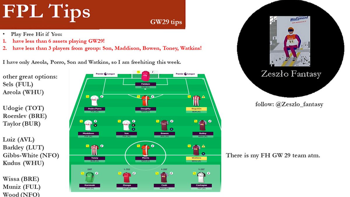 Zeszlo_fantasy's tweet image. No idea for Free Hit? Time for new #fpltips from me!
#fpl #FPLCommunity