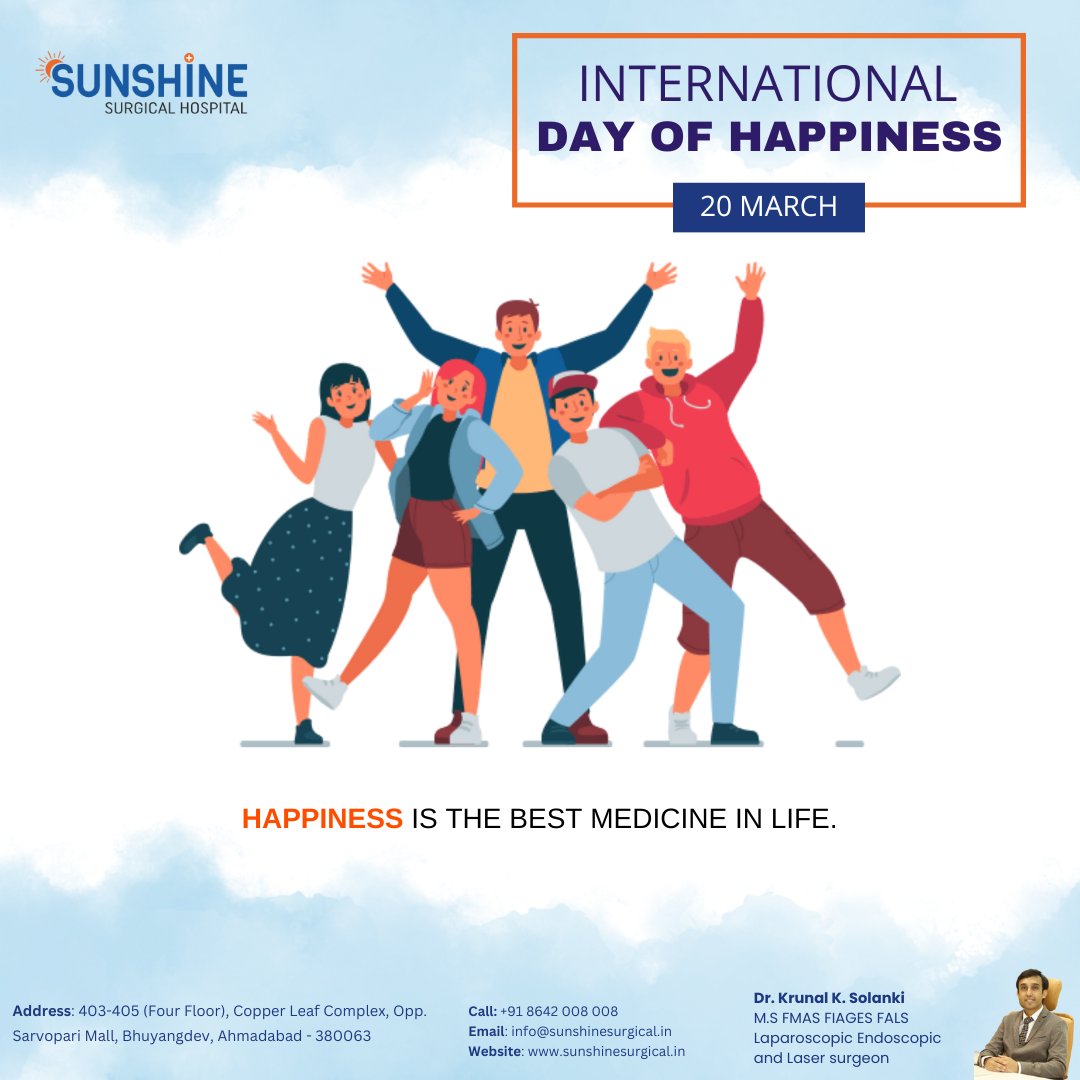 Bringing #smiles to each face by spreading #happiness with quality #healthcare! 

Keep Smiling & Spread Happiness!

#sunshinehospital #internationaldayofhappiness  #besthospitalinahmedabad #multispecialityhospital #hospitalinahmedabad #hospital #sunshinesurgicalhospital