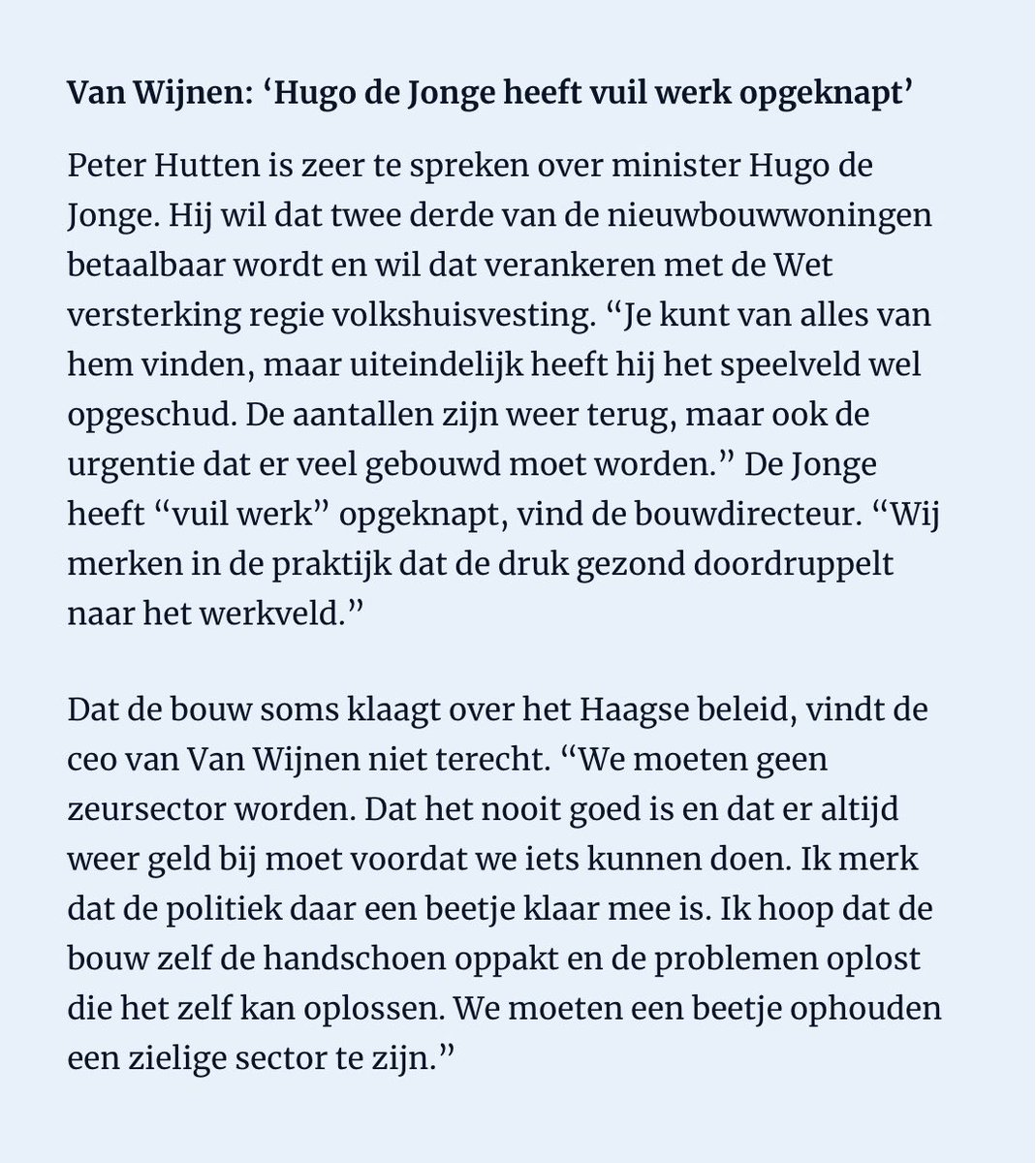 Verdieping en achtergronden bij ‘n speciaal 2023 <a href="/VanWijnenGroep/">Van Wijnen</a>, opgehaald, ervaren en geduid in <a href="/Heerenveen/">Gemeente Heerenveen</a> door <a href="/RenolV/">Renol Vestergaard</a> <a href="/FD_Nieuws/">FD Nieuws</a> <a href="/ytekedejong/">Yteke de Jong</a> <a href="/telegraaf/">De Telegraaf</a> <a href="/marcdoodeman/">Marc Doodeman</a> <a href="/CobouwNL/">Cobouw</a>. Betaalbaar wonen kan gewoon als je het bijzonder aanpakt. Kartrekken achter <a href="/hugodejonge/">Hugo de Jonge</a> loont.