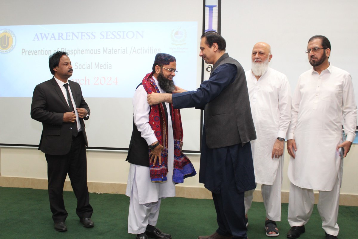 IU_Org's tweet photo. An enlightening session on the "Prevention of Blasphemous Material/Activities on Social Media" was conducted at Isra University Karachi Campus, aimed at raising awareness about the sensitive issue of blasphemy in the digital age. The session, held on March 15th, 2024, witnessed the esteemed presence of distinguished guest speakers Dr. Mufti Ejaz Ahmed Samdani and Advocate Asif Ali Bhutto, both renowned figures in their respective fields.
Dr. Mufti Ejaz Ahmed Samdani, an eminent Islamic scholar holding a PhD/M. Phil from Karachi University, captivated the audience with his profound insights on Islamic teachings and their relevance to contemporary challenges. With a rich educational background including a Master of Arts in Islamic Studies and L.L.B. from Bahauddin Zakariya University and Sindh Muslim Government College respectively, Dr. Samdani's expertise provided a solid foundation for the discourse on preventing blasphemy.
Advocate Asif Ali Bhutto, a respected legal practitioner of the Sindh High Court, complemented the session with his legal perspectives on addressing blasphemy-related issues within the framework of the law. His insights shed light on the legal intricacies surrounding blasphemy cases and the importance of upholding justice while respecting freedom of expression.
The session commenced with a warm welcome extended by Principal Al-Tibri Medical Prof. Dr. Rafique Ahmed, emphasizing the significance of the topic at hand. Pro-Vice Chancellor of Isra University Karachi, Prof. Dr. Muhammad Umer Kazi, conveyed a vote of thanks, acknowledging the valuable contributions of the guest speakers towards fostering a deeper understanding of the subject.
The event witnessed a diverse audience comprising faculty members, students, and staff, all eager to engage in meaningful dialogue surrounding the prevention of blasphemous content on social media. Among the distinguished attendees were Prof. Dr. Abdul Rashid Shaikh, Director Hospital, Prof. Dr. Abdul Rabb Bhutto, Medical Superintendent, Col. Dr. Asad Ali Shaikh, Additional Director Hospital and Mr. Aamir Gopang, Administrator of Isra University Karachi Campus.
The session concluded with a sense of collective responsibility towards safeguarding religious sensitivities while promoting responsible use of social media platforms. It served as a reminder of the importance of fostering a culture of respect, tolerance and understanding in the digital realm, in line with the core values of Isra University Karachi.