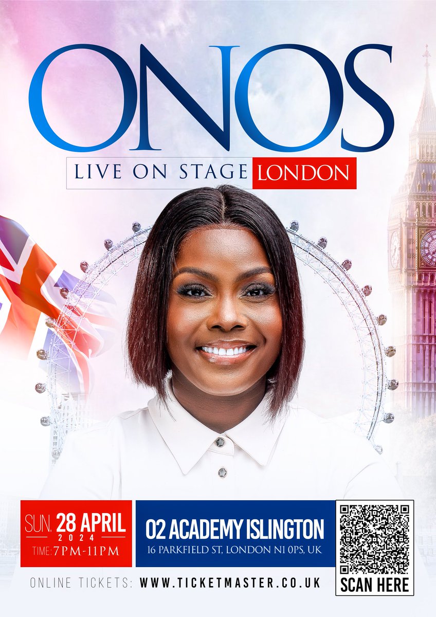 To get your tickets for ONOS Live in Concert London Edition please kindly scan below 👇 Or visit ticketmaster.co.uk