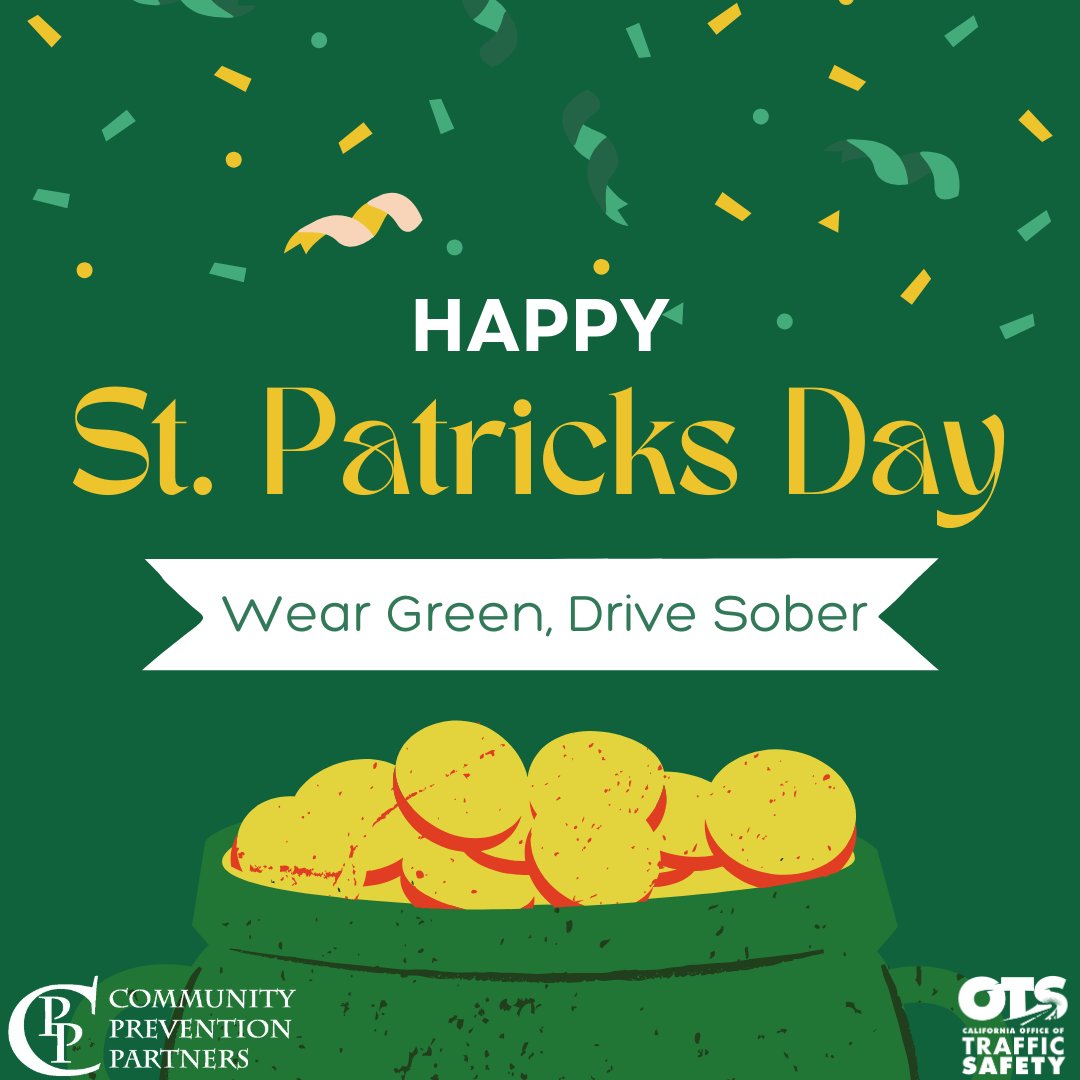 sccfnlp's tweet image. Happy St. Patricks Day

Don’t forget to wear green and most importantly, if you are drinking, to not drink and drive.
Always plan ahead. Use a rideshare service or designate a sober driver.

Funding for this program was provided by a grant from the California Office of Traffic…