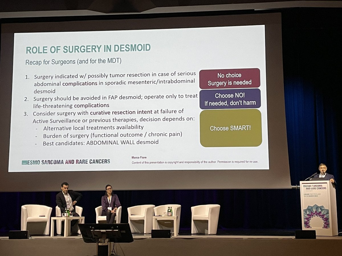 pawel_sobczuk's tweet photo. @FioreDoc discussing changes in new #desmoid treatment guidelines (coming soon) about place of surgery after progression on active surveillance in new guidelines on #desmoid treatment
🔸choose SMART!
#ESMOSarcomaAndRareCancers24
@myESMO @DTRFoundation @sarcomapatients https://t.co/h5pjgJJDA8