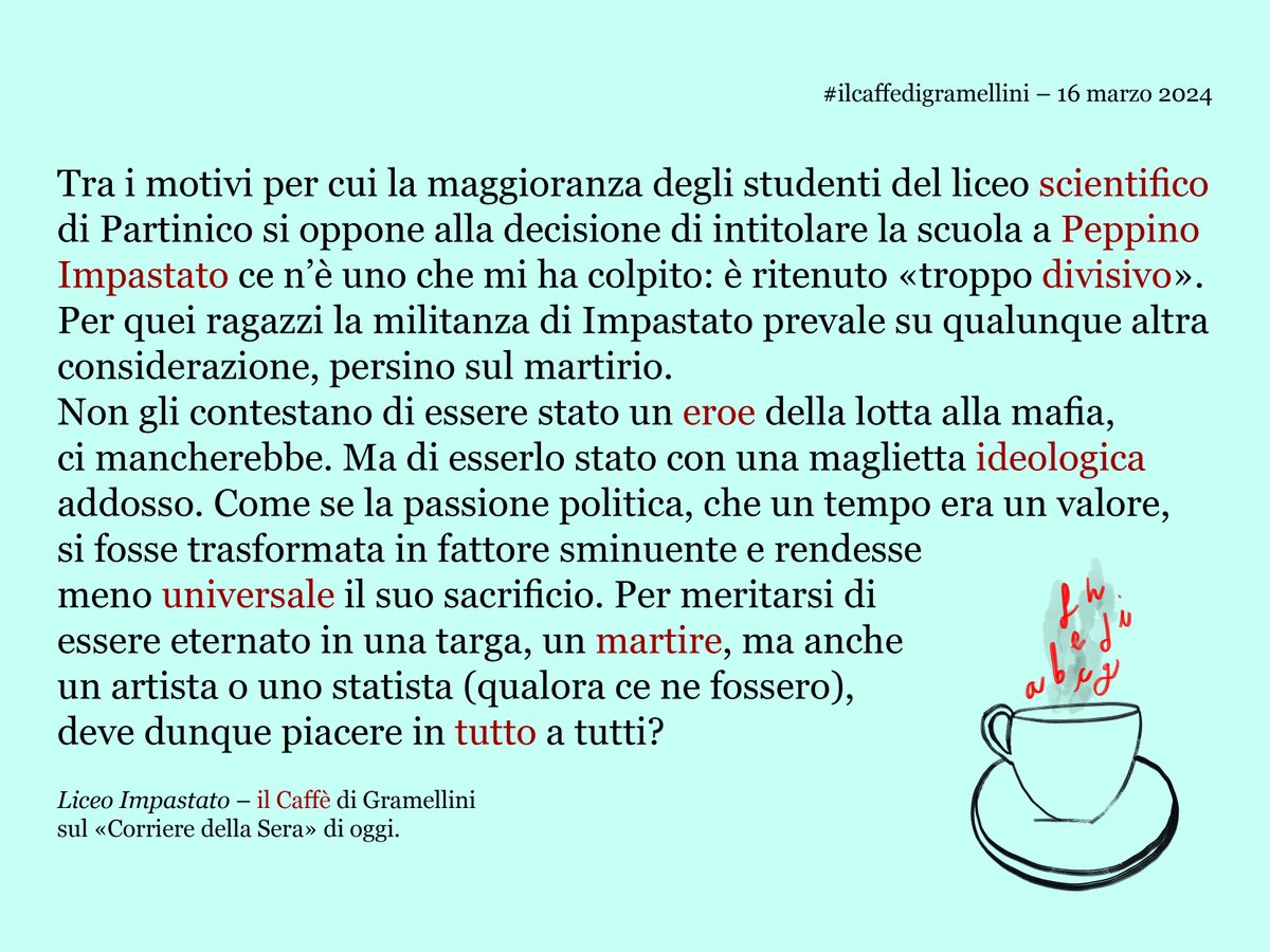 MaxGramel's tweet photo. «Liceo Impastato»: #ilcaffedigramellini sul @Corriere di #sabato #16marzo.
https://t.co/kxBzHjaWBc https://t.co/ROZxuXscSR