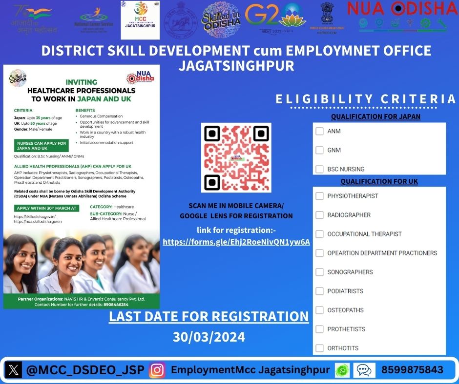 MCC_DSDEO_JSP's tweet photo. JOBS IN JAPAN &amp; UK BY OSDA. Jagatsinghpur MCC_DSDEO Candidates can scan the QR Code or click the link https://t.co/PjUwH11hOd to apply. https://t.co/uoYw6s8aD5