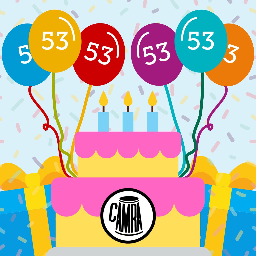 🎂 CAMRA is now 53 years old! 🍺 Founded in 1971, CAMRA had the simple vision of improving consumer choice of great beer & pubs. There is still so much needed to be done to help the pub, club, brewing & cider making industries. 👉 Join the Campaign today: ow.ly/bf2K50QUS6R