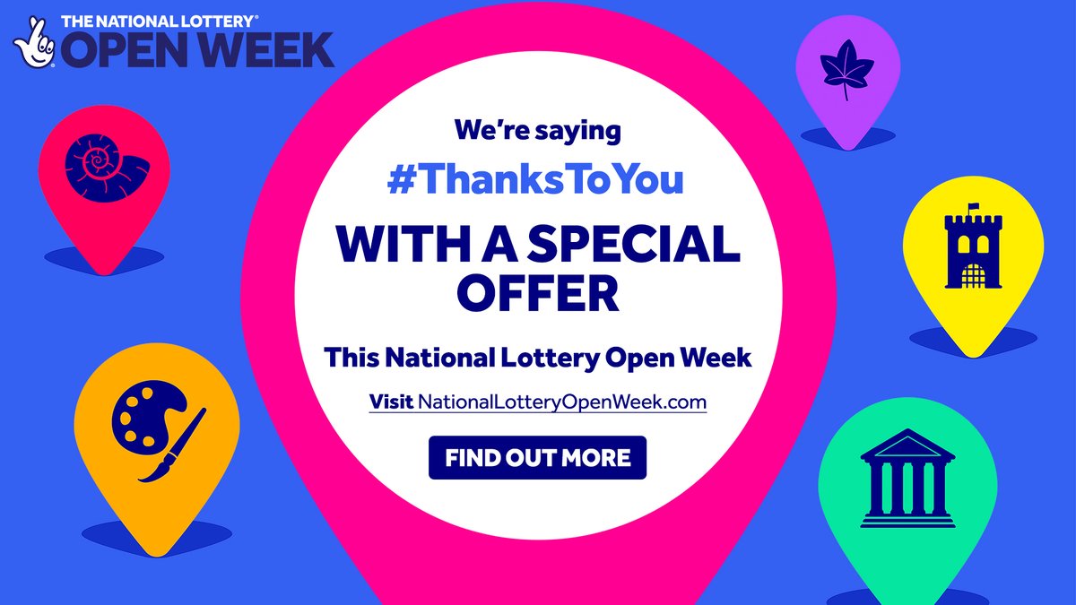 FREE ENTRY TODAY This March we’re saying #ThanksToYou by offering FREE ENTRY on Fri 15th & Sat 16th March. Bring along a lottery ticket or scratch card (physical or digital) &receive free entry for up to 6 people. #NationalLotteryHeritageFund #NationalLotteryOpenWeek