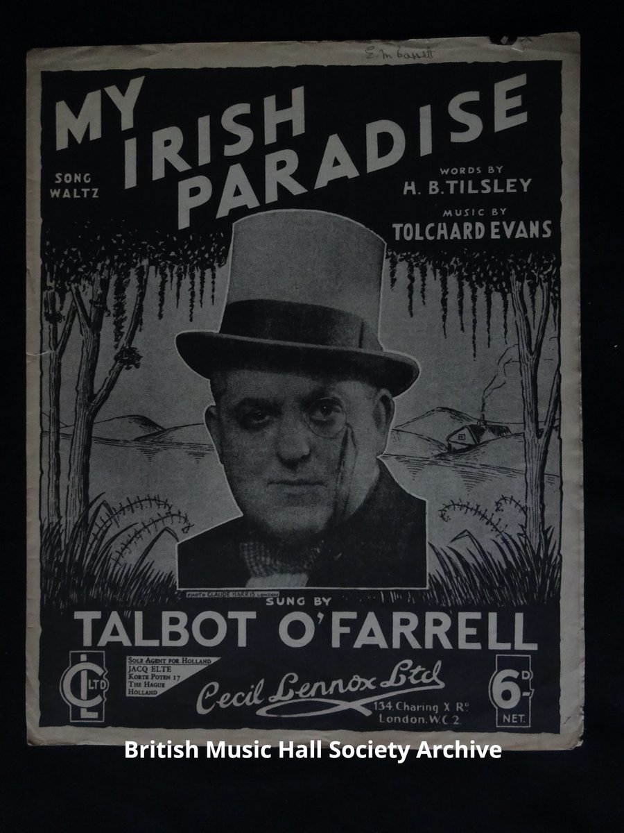In anticipation of St Patrick's Day 🍀 for #songsheetsaturday 'My Irish Paradise', a Talbot O'Farrell number c.1929. O'Farrell was billed as 'The Greatest Irish Entertainer of all time' but was born in Hull & created an Irish stage persona #musichall