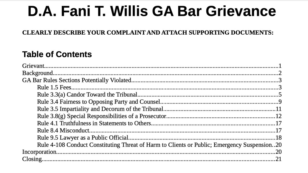 Bar Grievance filed against #FaniWillis by Fulton Co Resident
