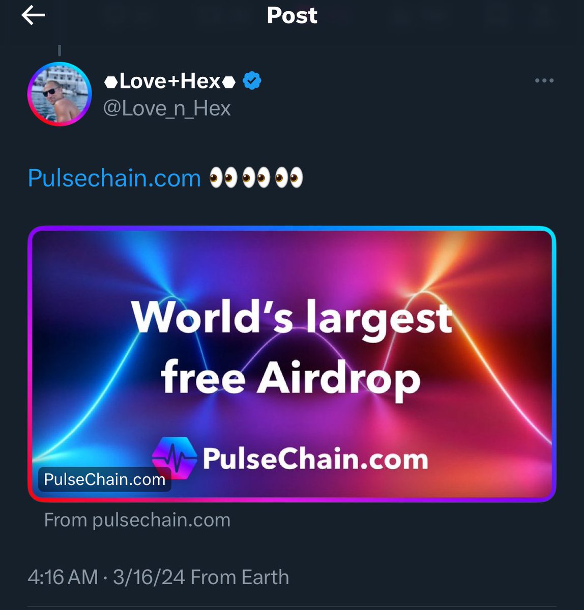 Approaching a year into #Pulsechain launch, “Worlds largest free airdrop” is still the catch phrase that appears when typing pulsechain dot com into an X post or reply. Pay attention to our PRC20s, many have been and will continue to perform spectacularly. $HEX $pDAI $pWBTC…