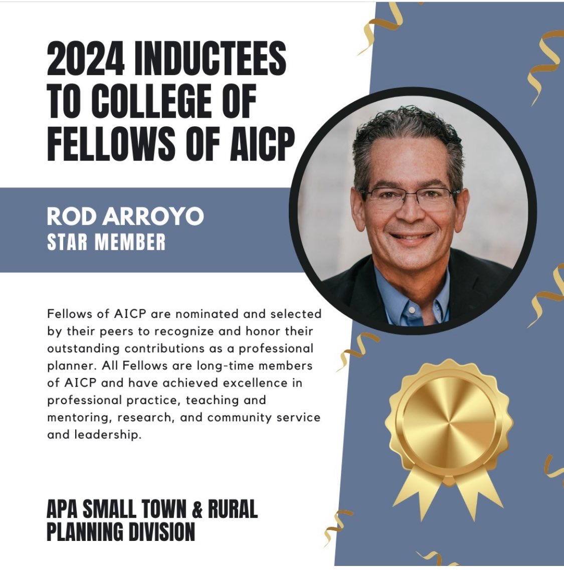 Congrats to STaR member Rod Arroyo AICP on induction into the College of Fellows of the American Institute of Certified Planners. @APA_Planning #NPC24