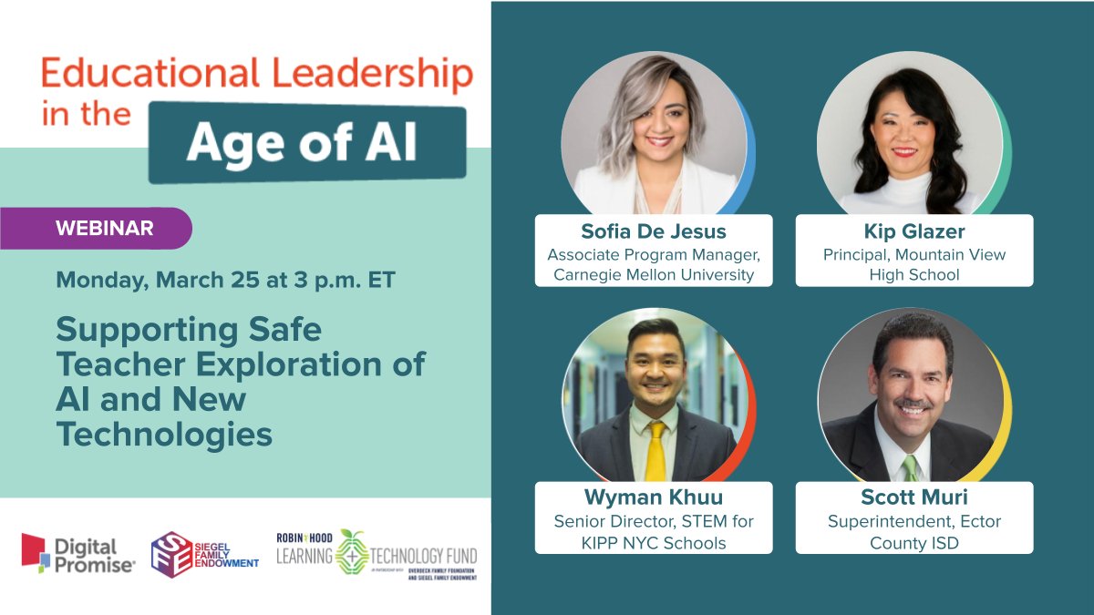 Discover practical steps to foster safe exploration of AI technologies in schools at the next session in @DigitalPromise’s webinar series, facilitated by Dr. Judi Fusco & @pati_ru. Register today! bit.ly/4cbUwvv @kipglazer
@the_nerdy_geek Wyman Khuu  @ScottMuri #DPLIS