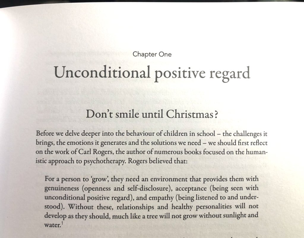 “Chapter One: Unconditional Positive Regard” A great start for a book on behaviour management. Chapter ONE. Thanks for your leadership in thinking @davewhitaker246 . #Kindness Thought you would like to see this @rickyegan_ . #rEDBrum @JogoBehaviour