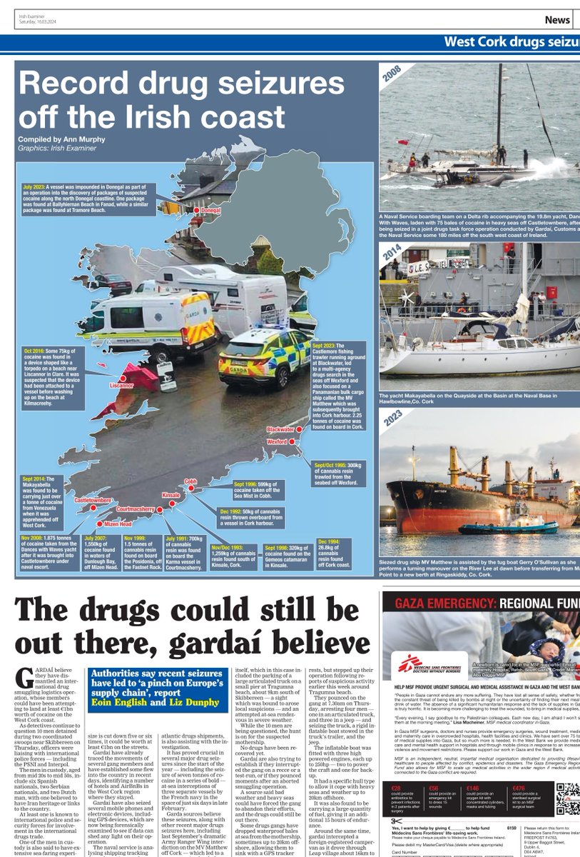 Extensive coverage of failed drug importation bid along a vulnerable Cork coastline. Consider buying a copy of @irishexaminer and #supportnewspapers @eoinbearla @LizDunphy1 @randomirishnews @CraftyReporter