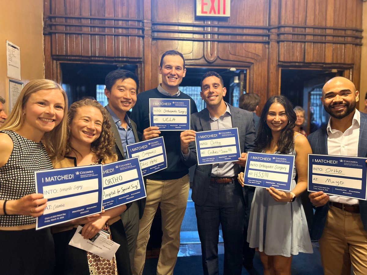 Next generation of Orthopedic surgeons from @ColumbiaPS - HSS (2), Columbia, Hopkins, UCLA, Cedars, Mayo, Wash U and U Mass. Very proud of all of you - pay this opportunity forward! @MSOSOrtho @Inside_TheMatch @RJOSociety @PerryInitiative @OrthoColumbia