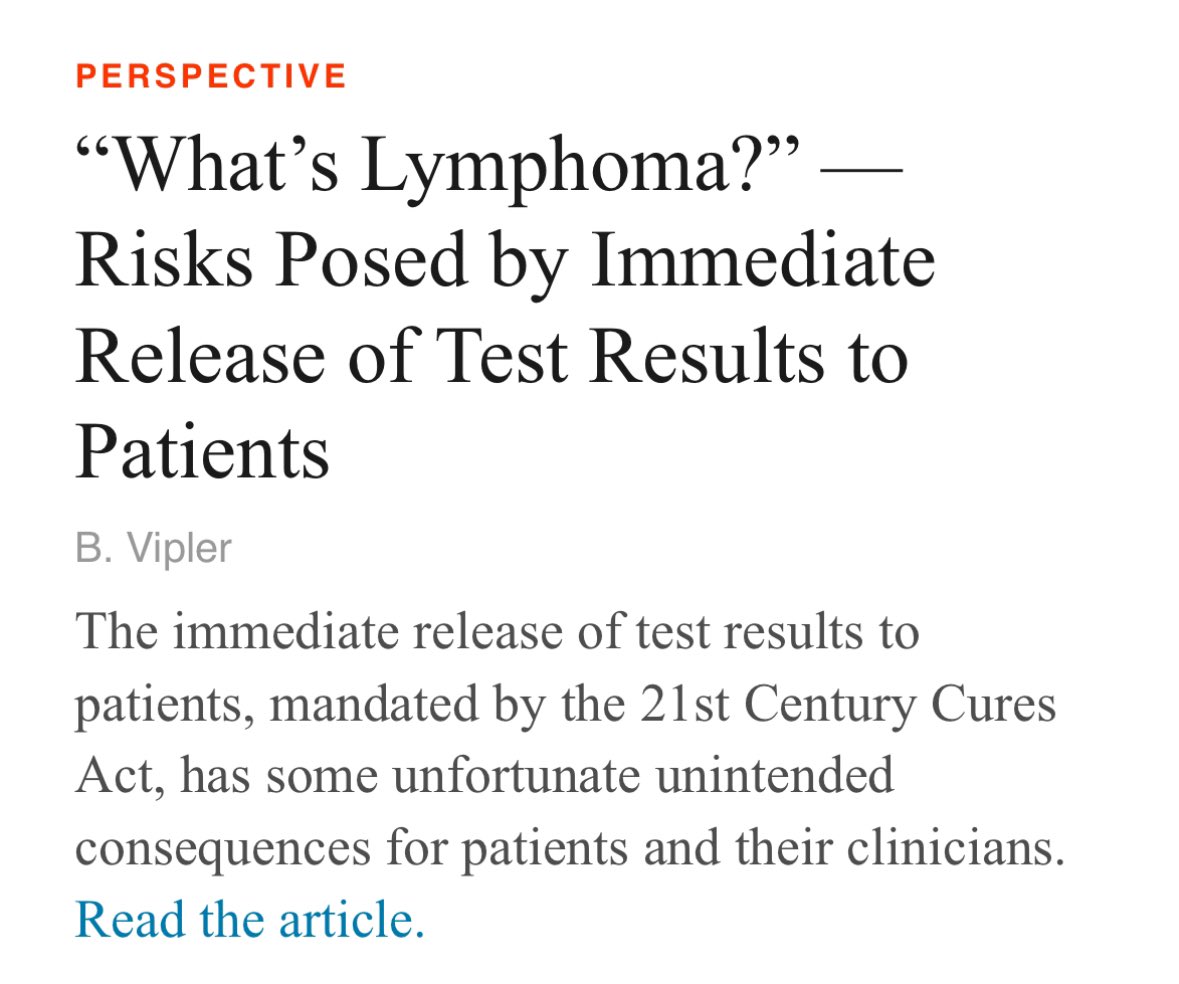 NEW @NEJM ARTICLE ALERT 🚨 ‼️ 🔔 (Scroll up for link) This article is not only for those who’ve had a portal message that “the MCHC was red,” but for those who’ve comforted a patient who found out they had cancer the same way they find out if somebody liked their food selfie…